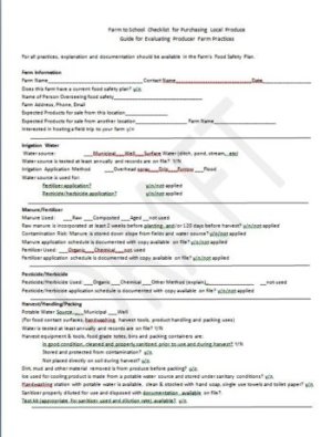 Farm to School Farm Food Safety Checklist – Final Draft (2016)